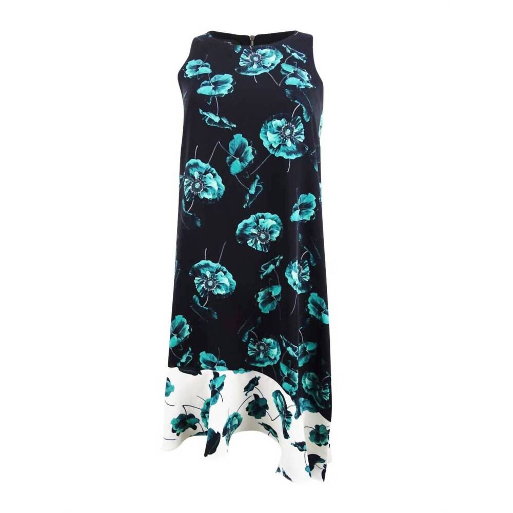 NEW ALFANI women's floral asymmetric wear to work dress in green lucid poppy